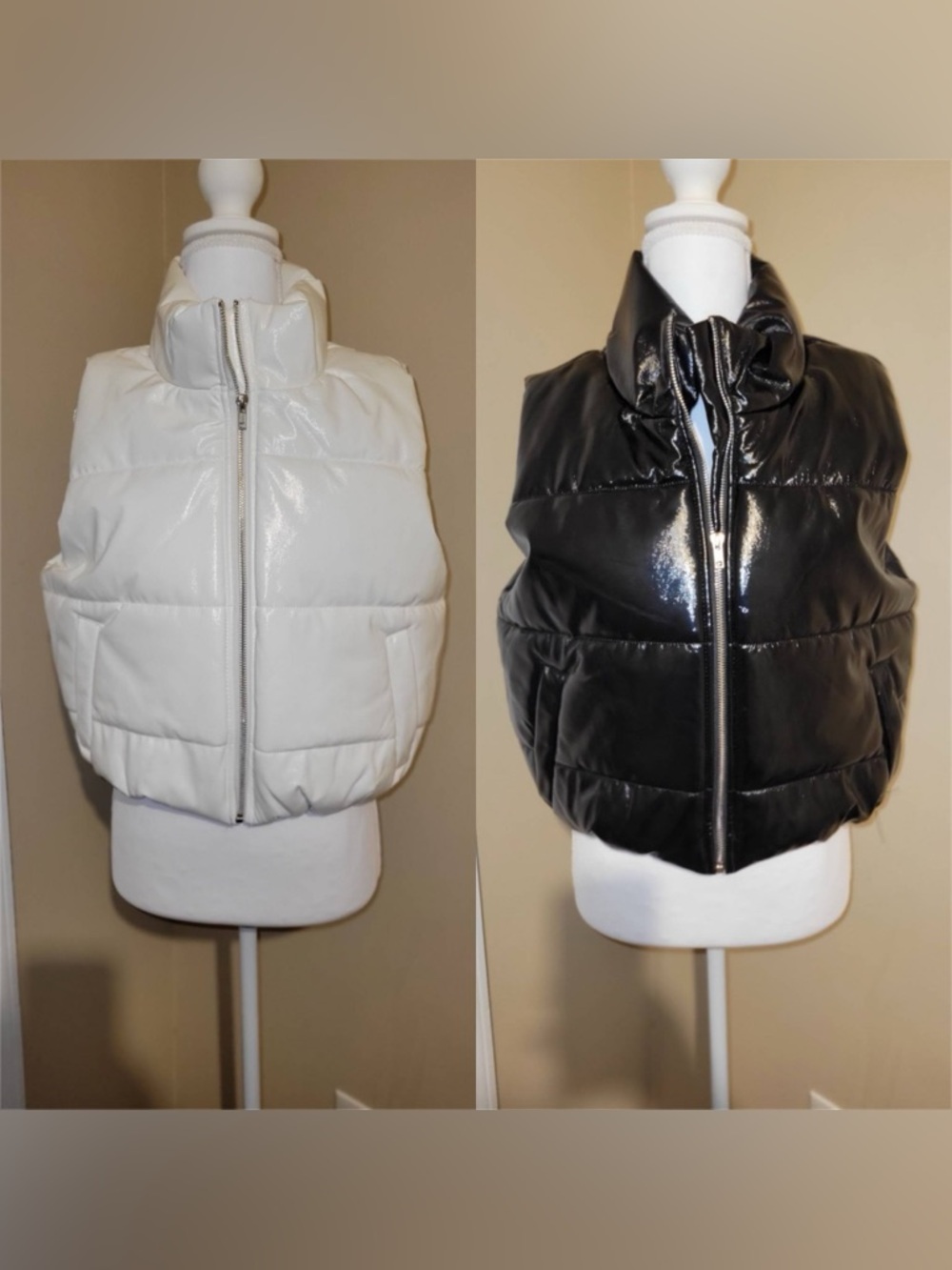 2 Piece Puffer Vest with High Collar White & Black